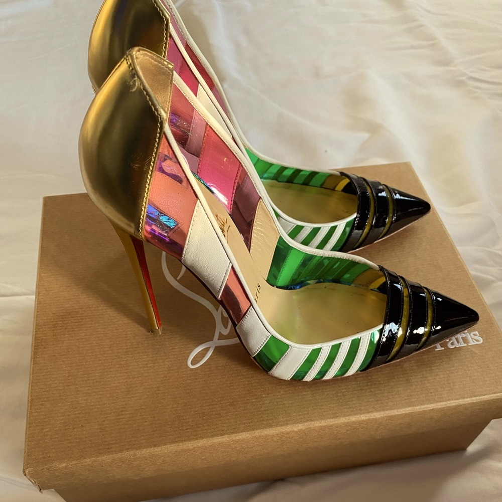 Authentic Christian Louboutin leather/patent leather multi color pumps